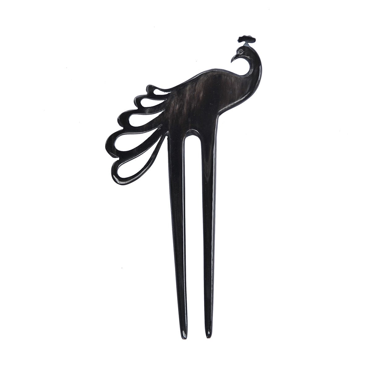 Marycrafts Black Peacock Buffalo Horn Hair Fork, Hair Pin, Hair Pick Accessory Toy Handmade 6.3