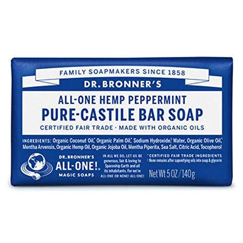 Dr. Bronner’s - Pure-Castile Bar Soap (Peppermint, 5 ounce, 8-Pack) - Made with Organic Oils, For Face, Body and Hair, Gentle and Moisturizing, Biodegradable, Vegan, Cruelty-free, Non-GMO
