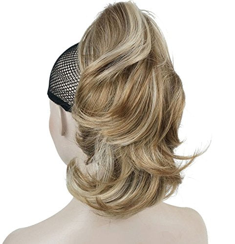 Lydell 12 Dual Use Straight Curly Styled Clip In Claw Ponytail Hair Extension Synthetic Hairpiece 125g with a jaw/claw clip (H16-613 Blonde with Highlights)