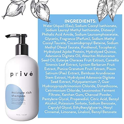 Prive Moisture Rich Shampoo - Deep Moisturizing for Dry and Lifeless Hair, 12 oz