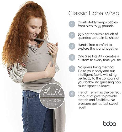 Boba Baby Wrap Carrier - Original Baby Carrier Wrap Sling for Newborns - Baby Wearing Essentials - Newborn Wrap Swaddle Holder, Newborn to Toddler Infant Sling (Organic Dark Grey)