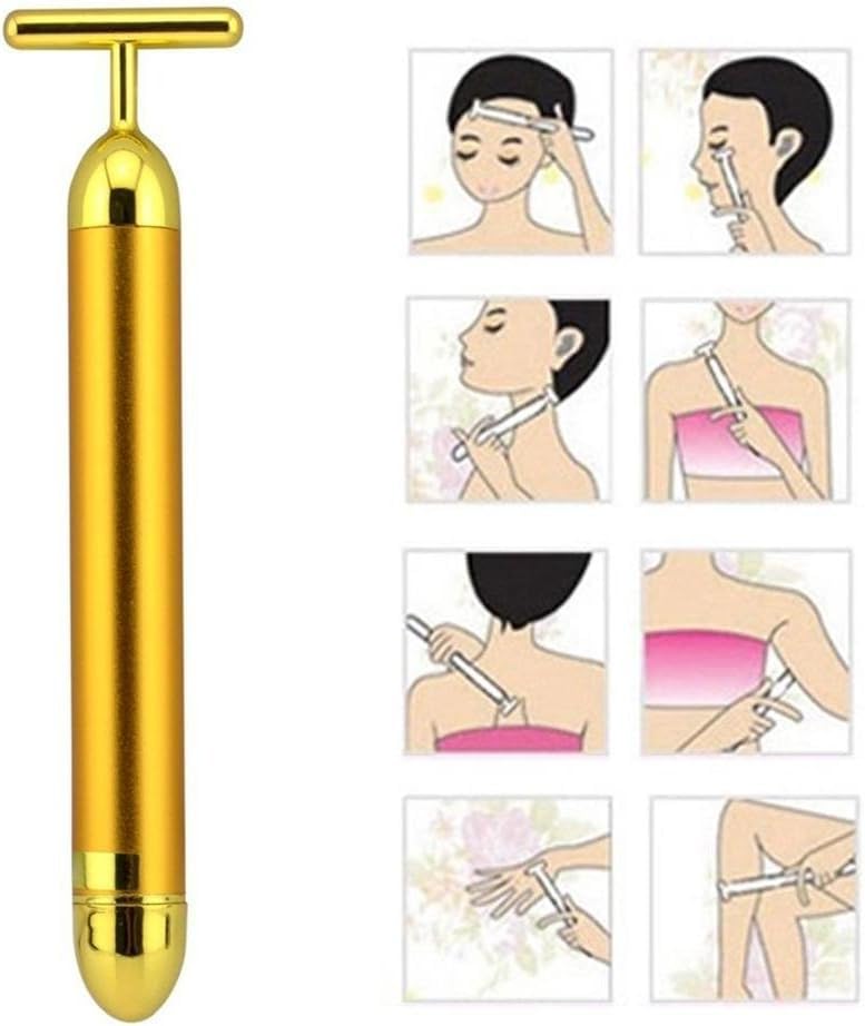Angel Kiss Beauty Bar 24k Golden Pulse Facial Massager T Shape Gold Facial Beauty Massager Energy