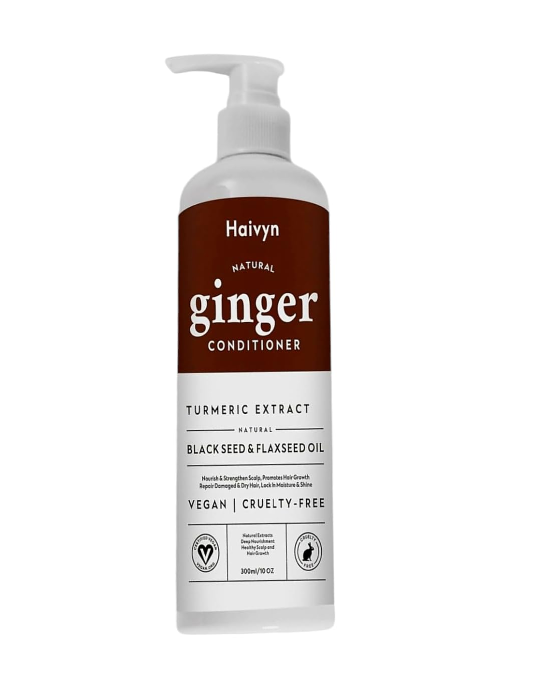 Haivyn Natural Ginger Conditioner with Turmeric, Black Seed, and Flaxseed Oils for Healthy Scalp and Lustrous Hair, 10 oz, White