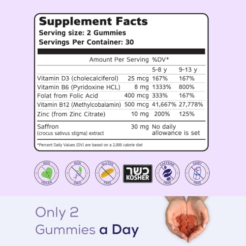 NutriMagic Kids Brain Booster 2IN1 Saffron Extract Nootropic & Multivitamin for Focus, Memory, Attention, Mood - Pure Saffron Gummies for Brain Health Support w/Vitamin D3, B6, B12, Zinc - 60 Gummies