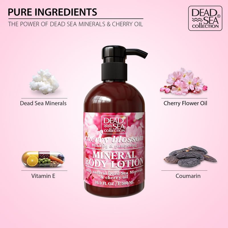 Dead Sea Collection Cherry Blossom Body Lotion - Nourishing Moisturizer for Women and Men - Rejuvenating Hand and Body Care for Dry Skin 16.9 Fl. Oz.