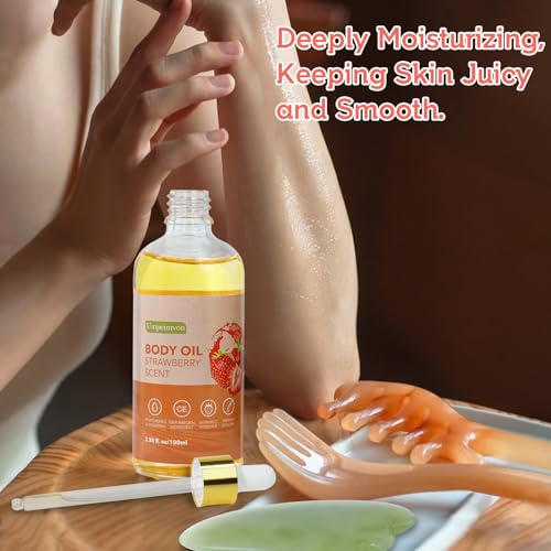 Umpeimvon 2 Pack 3.38 fl.oz Strawberry Body Oil after Shower, Vitamin C & E Gua Sha Body Oils Scented Body Oils for Women, Dry Body Oil Juice for Skin