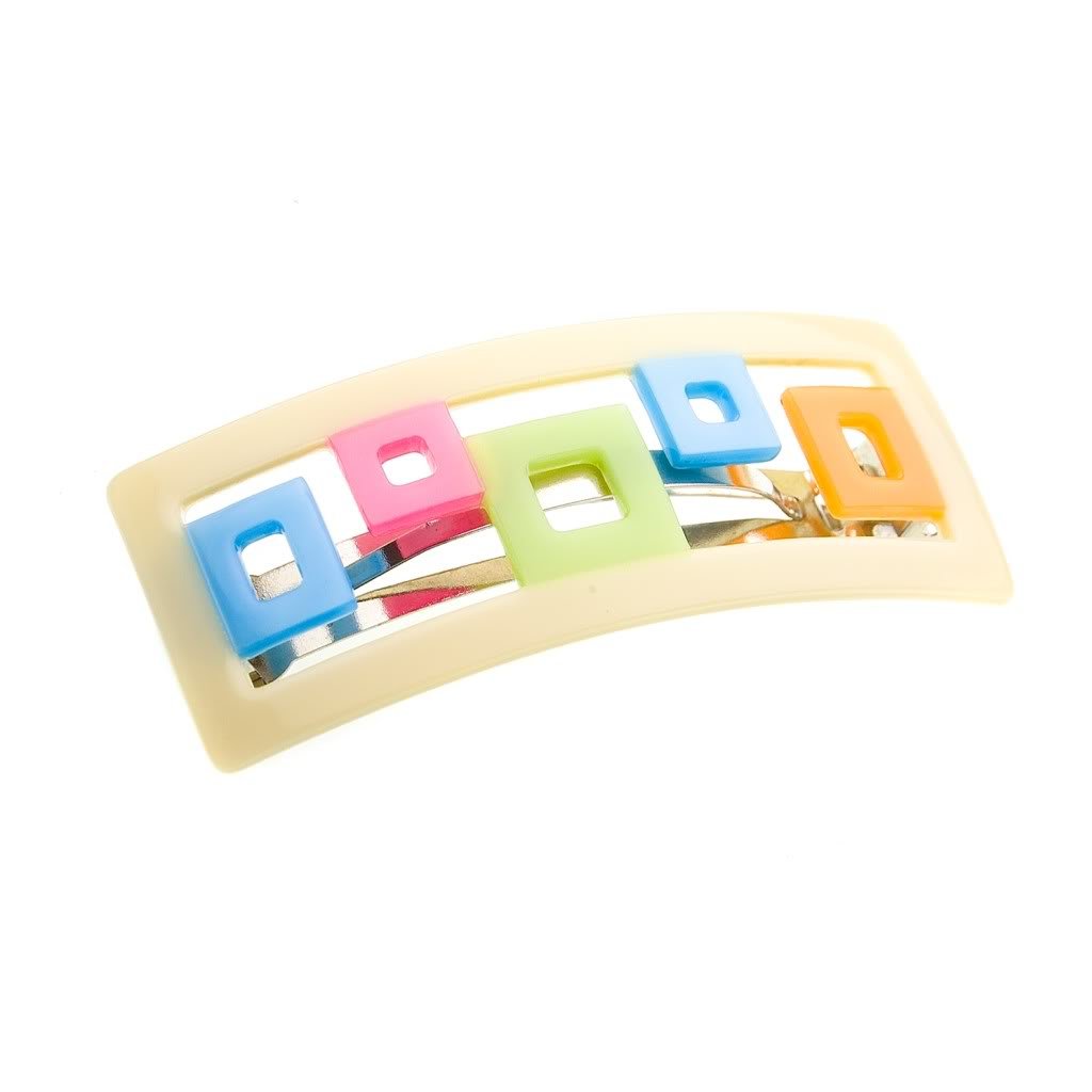 Caravan Puzzle Of Square Colored Boxes In An Open Cream Box Setting All Handmade Barrette