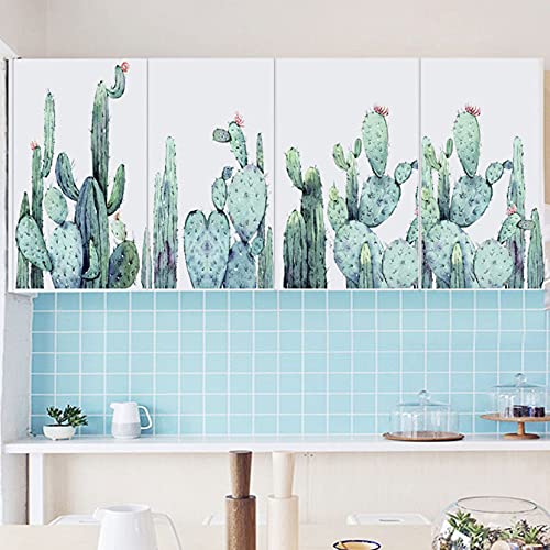 Cactus Wall Decals, Green Plant Cacti Stickers for Mirror Wall Decor, Removable Vinyl Peel and Stick Art Murals for Living Room Nursery Bedroom Children Kids Rooms Decor, Art Murals Home Decoration