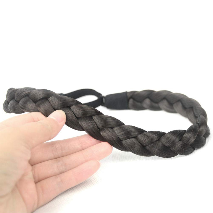 BOBIYA 3 Strands Synthetic Hair Braided Headband Classic Chunky Wide Plaited Braids Elastic Stretch Hairpiece for Women Girl Beauty Accessory, 55g (Chestnut)