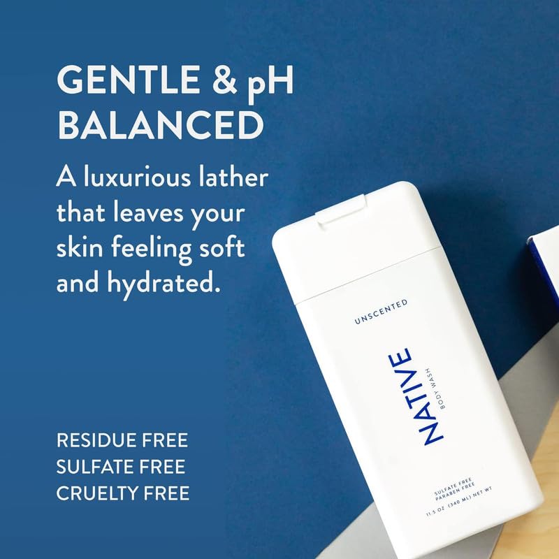 Native Body Wash for Men & Women, Seasonal | Sulfate, Paraben, and Dye Free, with Naturally Derived Clean Ingredients Leaving Skin Soft and Hydrating, Unscented 18 oz - 2 Pk