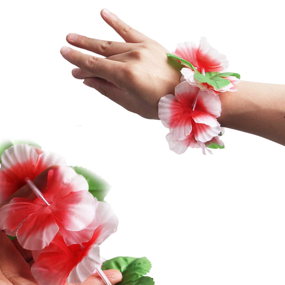 Hawaiian Leis Tropical Hawaii Luau Leaf Leis Flower Wreath Necklace Women Garland for Graduation Wedding Vacation Summer Beach Pool 24 Pack