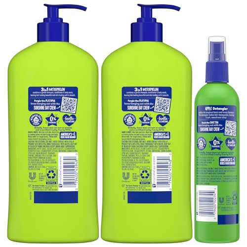 Suave Kids Shampoo & Conditioner 3-in-1, Watermelon Wonder 2-Pack + Detangler Spray for Kids, Silly Apple, Dermatologist-Tested & Tear Free