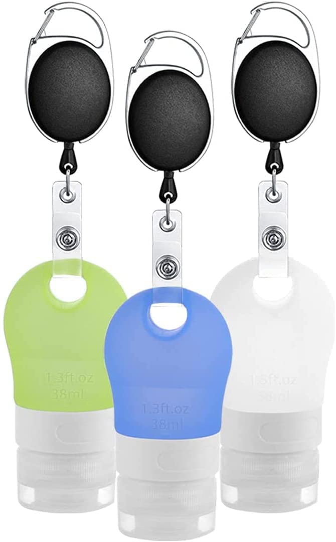 Linkidea Portable Silicone Travel Bottles Set, Empty Hand Soap Bottles Refillable Container for Toiletries, Shampoo, Liquid, Cosmetic Bottles (1.3 oz, Pack of 3)