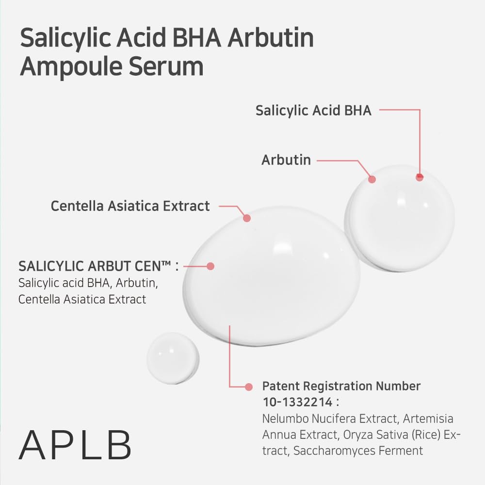 APLB Salicylic Acid BHA Arbutin Ampoule Serum | SALICYLIC ARBUT CEN™ 29.6% 1.35 FL.OZ/Korean Skincare, Acne & Pore care, Long lasting moisturizing, Revitalize for gentle and improve skin texture