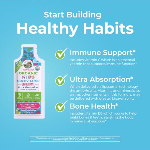 MaryRuth Organics Multivitamin for Kids | Sugar Free Multivitamin | Liquid Vitamins | Immune Support Supplement | Cognitive Health & Overall Wellness | USDA Organic | Vegan | Non-GMO | 1 Serving