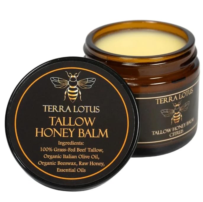 Terra Lotus - Organic Grass-Fed Beef Tallow Balm with Raw Honey - Moisturizing Cream for Soft, Smooth Skin - Handmade All-Natural Moisturizer (2 Oz, Citrus)