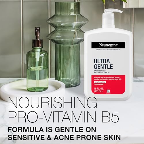 Neutrogena Ultra Gentle Daily Facial Cleanser with Pro-Vitamin B5 for Acne-Prone & Sensitive Skin. Fragrance, Dye, Soap, and Paraben-Free, Hypoallergenic Face Wash, 16 fl. oz