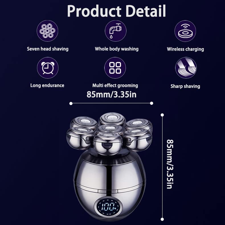 Upgrade 7 Heads Men’s 5-in-1 Electric Head Shaver for Bald Men,Multifunctional Electric Razor for Men,Cordless Rechargeable Travel Groomin Hair Trimmer Kits