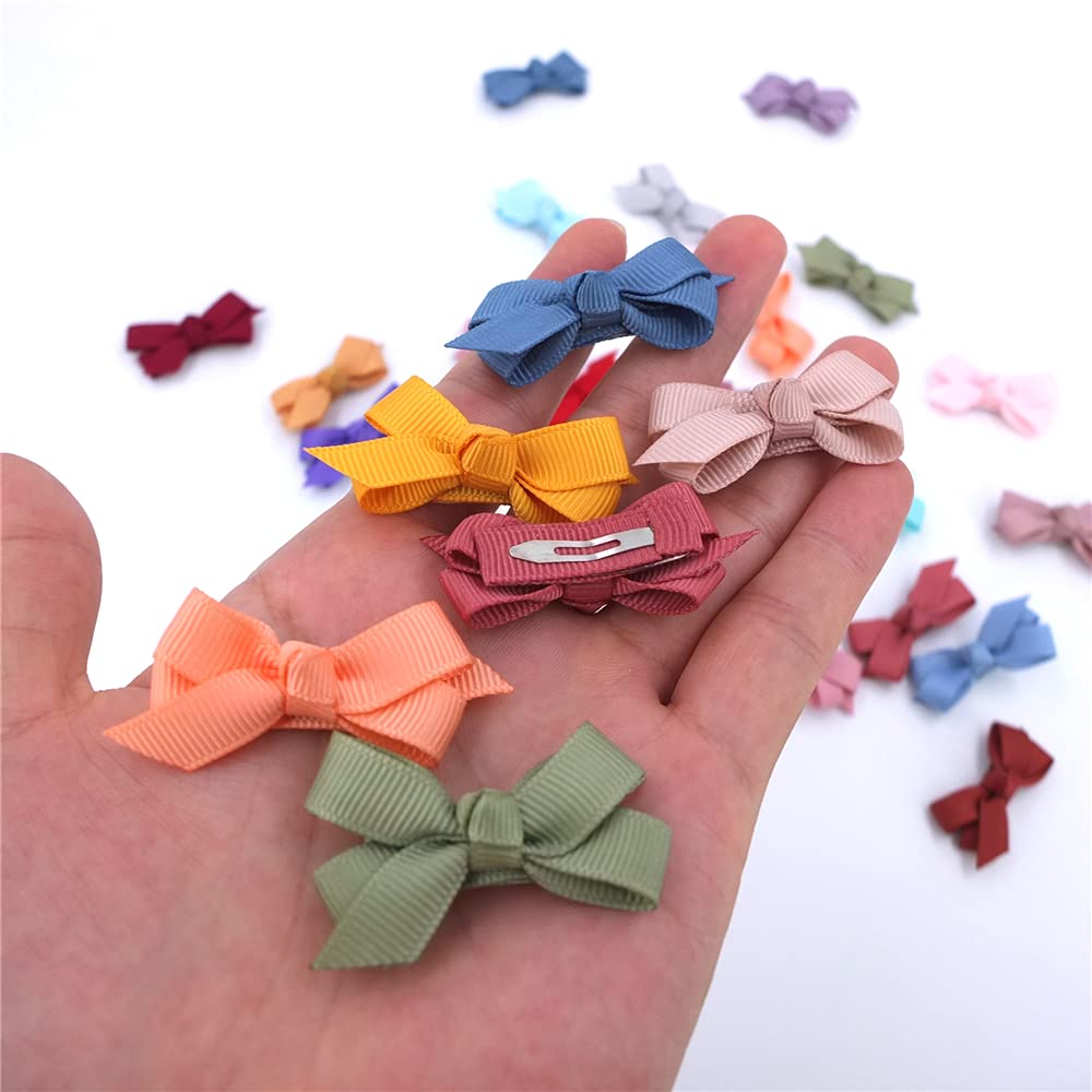 Boutique Baby Hair Clips Toddler Tiny Hair Bow Snap Clips in Fringe Bangs Hair Accessories Infant Baby Girls Kids Hair Bows (16 Colors)