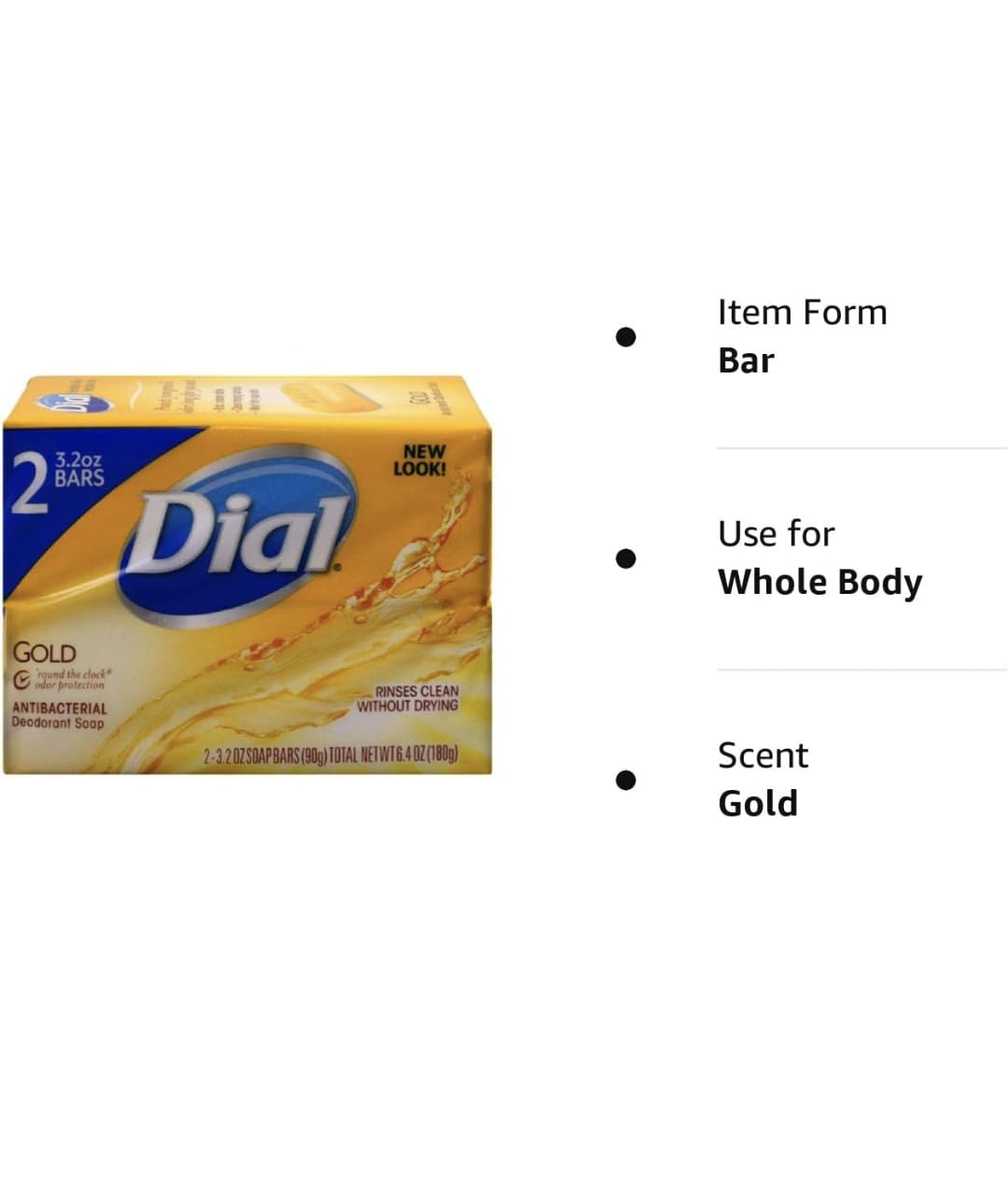 Dial Gold Antibacterial Deodorant Soap, 2 pack, Total Net Wt 6.4 oz