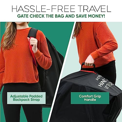 reperkid Large Stroller Bag for Airplane Travel, Black & Red, 47 H x 24 W x 15 D, Fits Most Large, Single, Double, Jogging Strollers – Premium Waterproof Cover, Adjustable Shoulder Straps