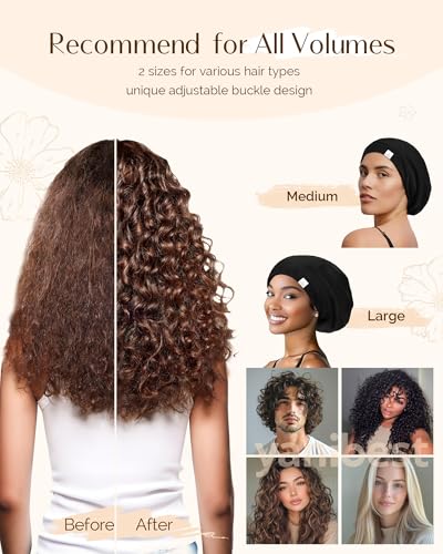 YANIBEST Silk Satin Bonnet Hair Wrap for Sleeping - Adjustable Stay on Silk Lined Slouchy Beanie Hat for Curly Hair and Braids