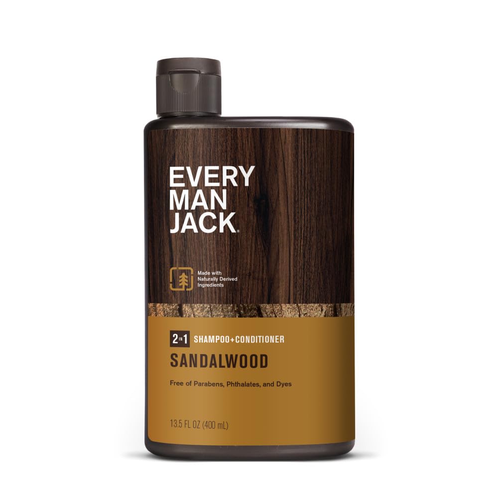 Every Man Jack Daily Shampoo+Conditioner for All hair types, Sandalwood, 13.5 Fluid Ounce