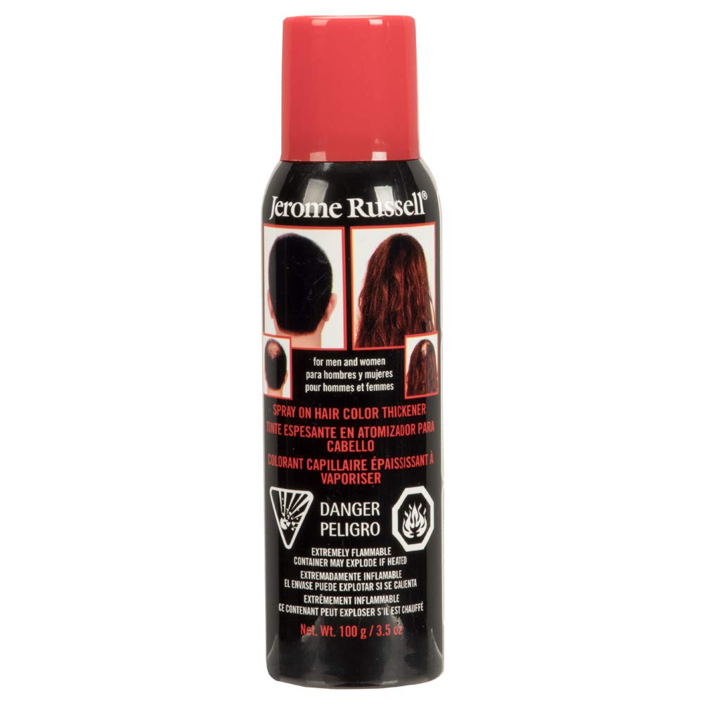 Jerome Russell Spray-on Color Dark Brown Hair Thickener, For Fine and Thinning Hair, Conceals Bald Spots, Grey Hair, Hides Root Re-growth, and Cover Hair Extension Tracks, Works for Men and Women, 3.