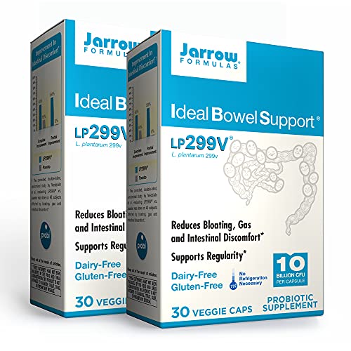 Jarrow Formulas Ideal Bowel Support - 10 Billion Organisms Per Serving - 30 Veggie Caps, Pack of 2 - Bowel Support - Reduces Bloating, Gas & Intestinal Discomfort - Up to 60 Total Servings