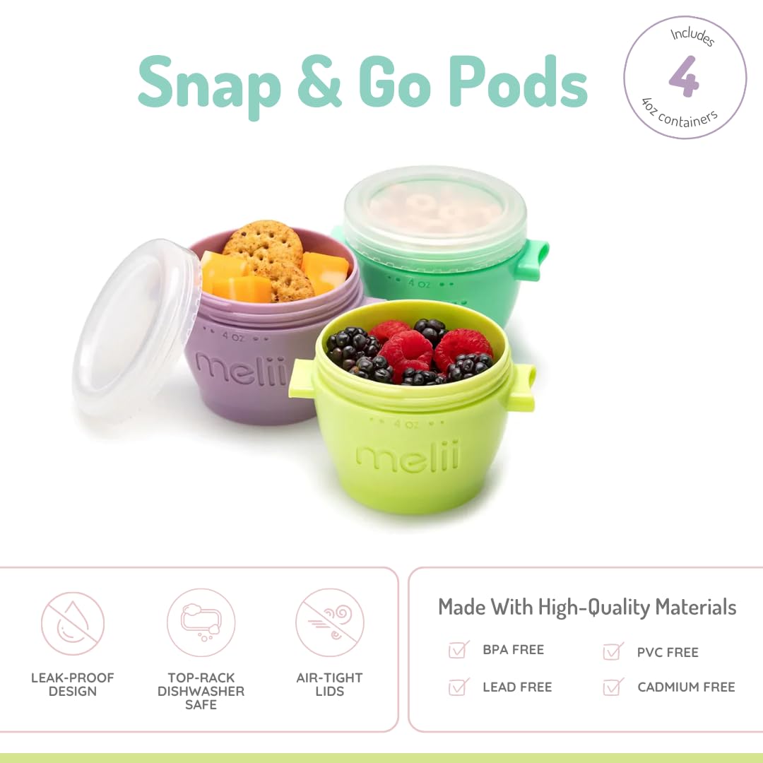 melii Snap & Go Baby Food Storage Containers with lids, Snack Containers, Freezer Safe, 4 oz - 4 Pack, Original