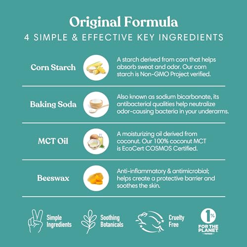 HUMBLE BRANDS Original Formula Aluminum-free Deodorant. Long Lasting Odor Control with Baking Soda and Essential Oils, Palo Santo and Frankincense, Pack of 1