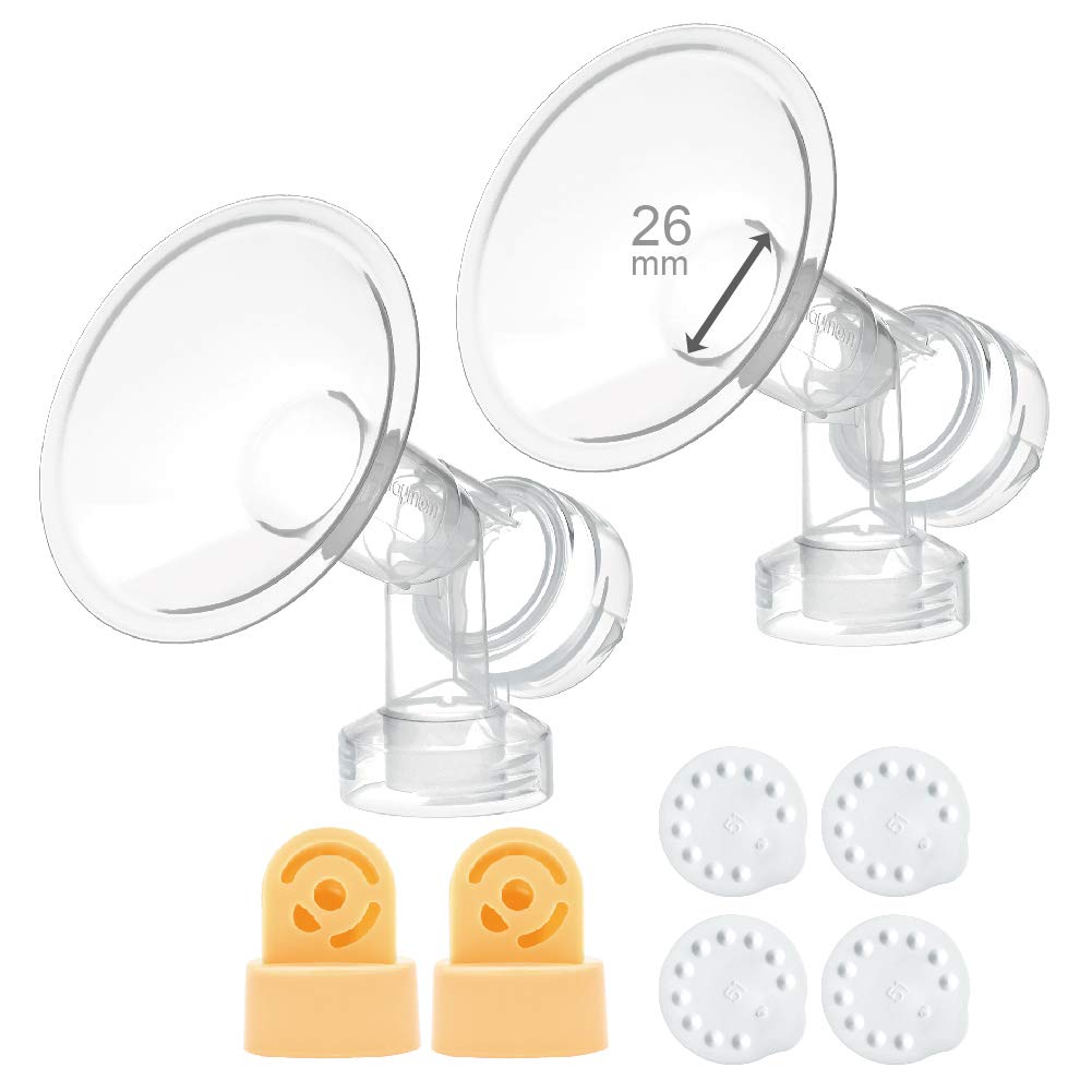 26 mm 2xOne-Piece Breastshield w/Valve and Membrane Compatible with Medela Breast Pumps; Made by Maymom.