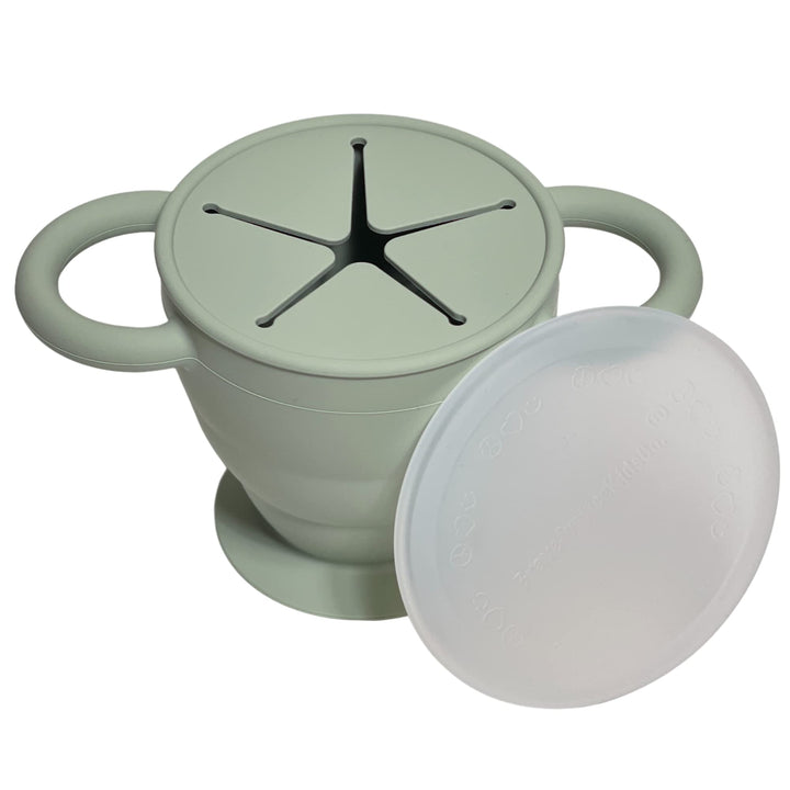 BraveJusticeKidsCo | Snack Attack II Snack Cup | Collapsible Silicone Snack Container | Toddler and Baby Snack Catcher Lid (Blue Steel)