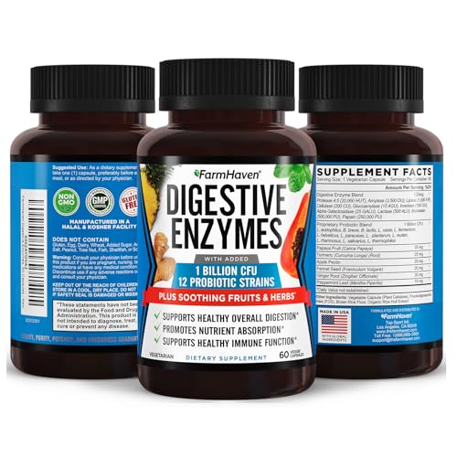 FarmHaven Digestive Enzymes with 18 Probiotics & Herbs | Papaya, Bromelain, Protease & More for Lactose Absorption & Better Digestion | Helps Bloating, Gas, Constipation | Vegetarian, 300 Capsules