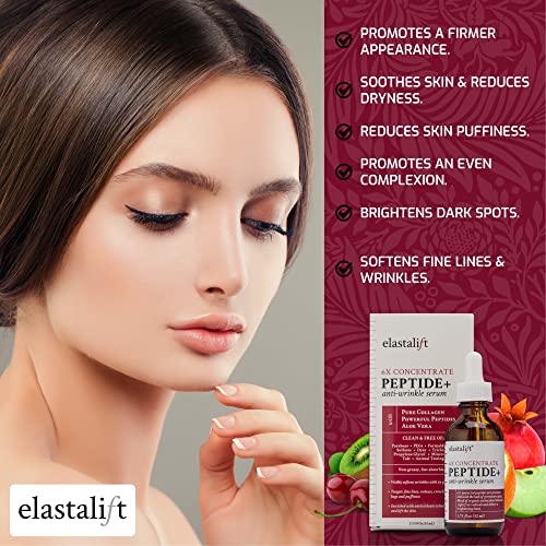 Elastalift Peptide Facial Serum Moisturizer Skin Care Oil For Face, Wrinkles, Fine Lines, & Puffiness. Moisturizing 6X Peptide Concentrate Serum W/Collagen Plumps, Lifts, Evens Skin Tone, 1.75 Fl Oz