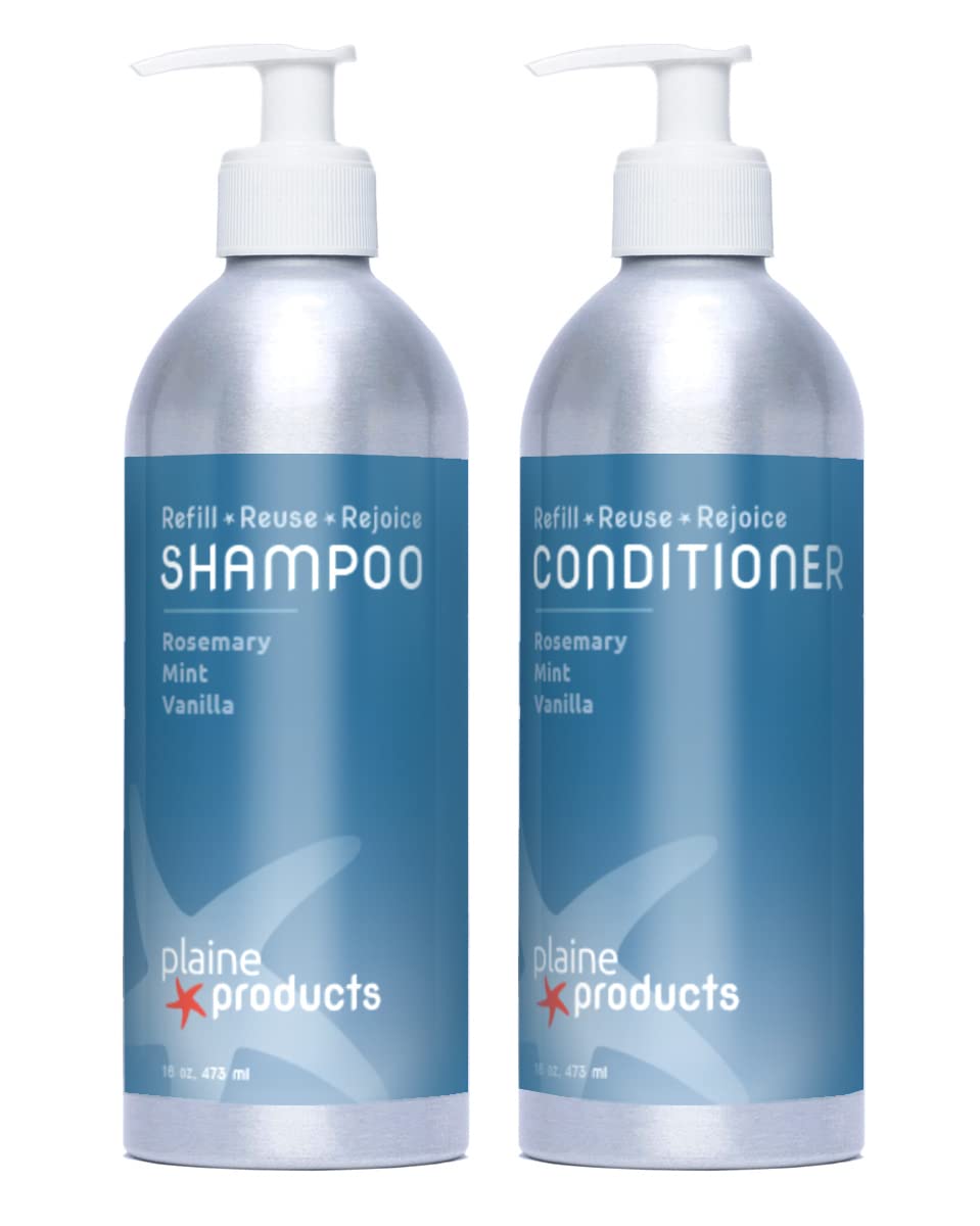 Shampoo + Conditioner: Rosemary, Mint, Vanilla, Returnable, Refillable, 16 oz (Original with pumps)