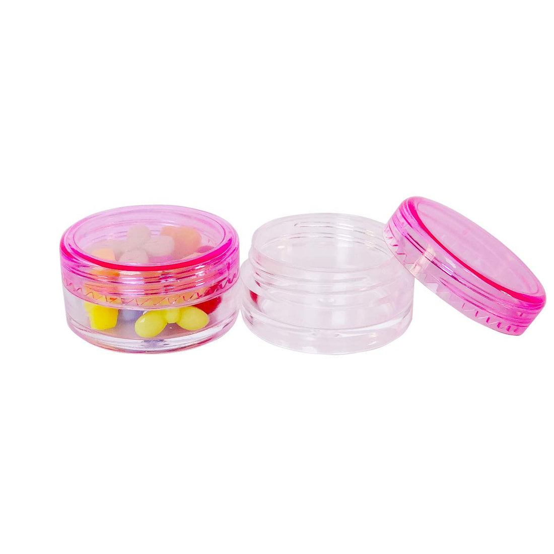 GreatforU Pink: 50Pcs, 3G 3Ml Small Jars, Bpa Free, Cosmetic Sample Empty Plastic Container, Round Pot Pink Screw Cap Lid, for Makeup, Eye Shadow, Nails, Powder, Jewelry, Gems, Beads, Free