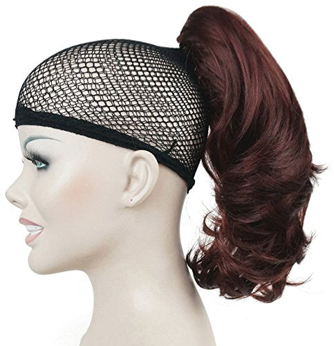 Lydell 12 Dual Use Straight Curly Styled Clip In Claw Ponytail Hair Extension Synthetic Hairpiece 125g with a jaw/claw clip (33A Dark Auburn)