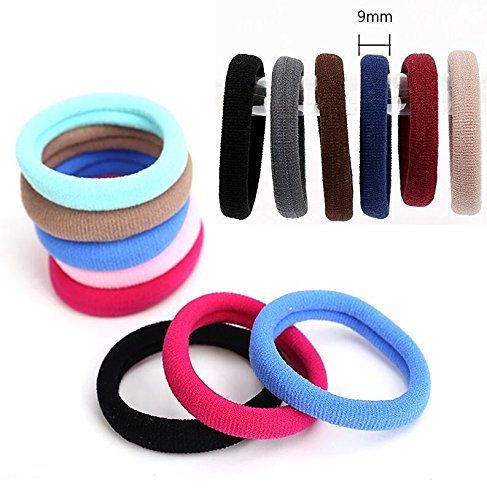 Set Of 24 Multicolor Hair Bands Ties Elastics Ponytail holders No Crease Thick Seamless Cotton Stretch Hair Ties Durable Headband for Women (Black)