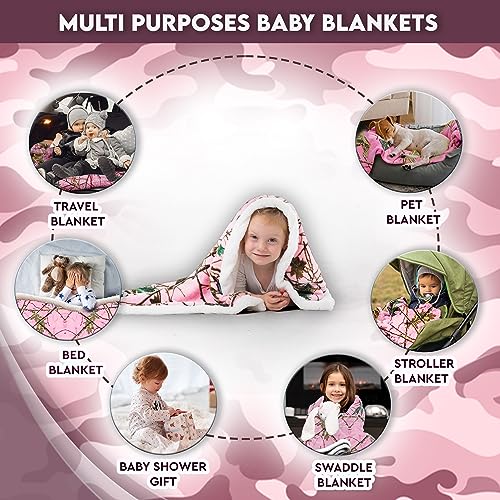 Ultra Soft Sherpa Fleece Camo Throw Blanket | Cozy, Plush Baby Blanket for Kids | Reversible with Camo Prints | Washable | Wide Size for Extra for Warmth & Comfort | Cute Baby Shower Present
