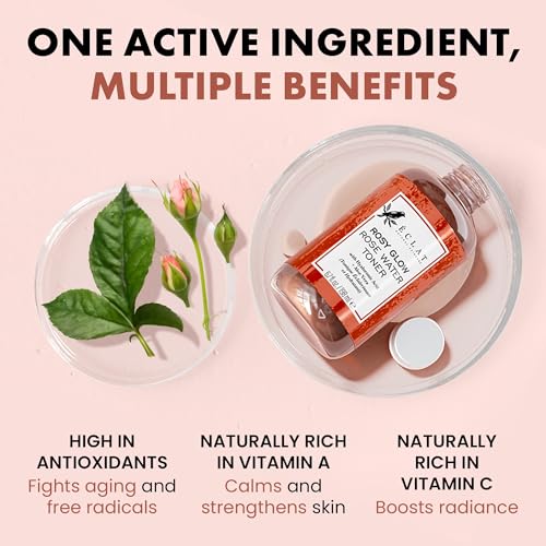 Eclat Skincare Rose Water Toner – Hydrating Toner for Face - Rosewater with Hyaluronic Acid & Aloe Vera - Alcohol Free & Skin Soothing Formula - Rejuvenating & Calming Facial Skin Care