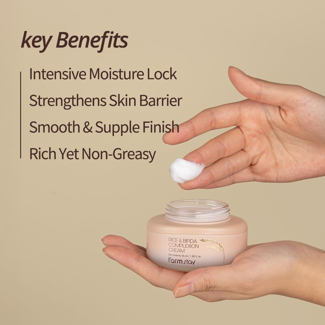 FARMSTAY Rice & Bifida Complexion Cream, Dark Spots Remover Correcting with Niacinamide, Skin Barrier Repair for Glow Skin, Rice Moisturizer for Face, for Women & Men, Korean Skin Care, 4.05 Fl. Oz.