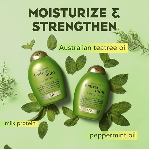 OGX Hydrating + Tea Tree Mint Conditioner, Nourishing & Invigorating Scalp Conditioner with Tea Tree & Peppermint Oil & Milk Proteins, Paraben-Free, Sulfate-Free Surfactants, 25.4 fl oz
