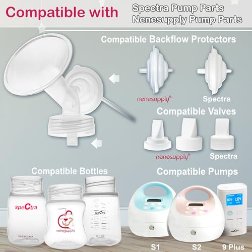 Nenesupply Pump Parts Compatible with Spectra S2 S1 9 Plus Breast Pump to Replace Spectra Pump Parts S2 Accessories Flange 24mm Duckbill Valve Tubing Bottles Backflow Protector