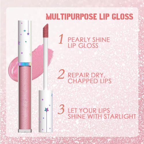 evpct 1Pcs Nude Light Pink Metallic Shimmer Glitter Lip Gloss Liquid Lipstick Long Lasting Waterproof 24, Glitter Pearlescent Metallic Sparkly Glossy Liquid Lipsticks Lip Stain Makeup Set for Women 09