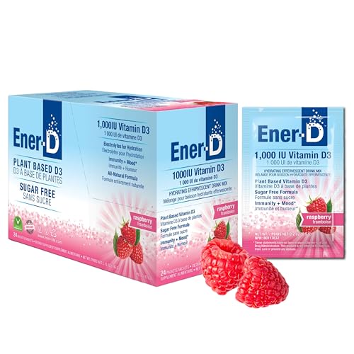 Ener-D Raspberry Multivitamin Drink Powder - Sugar Free Vitamin D3 - Immune & Energy Support - for Men & Women - Zinc, Vitamin B & C, Electrolytes - Vegan, Non-GMO Real Fruit Juice - 24 Servings