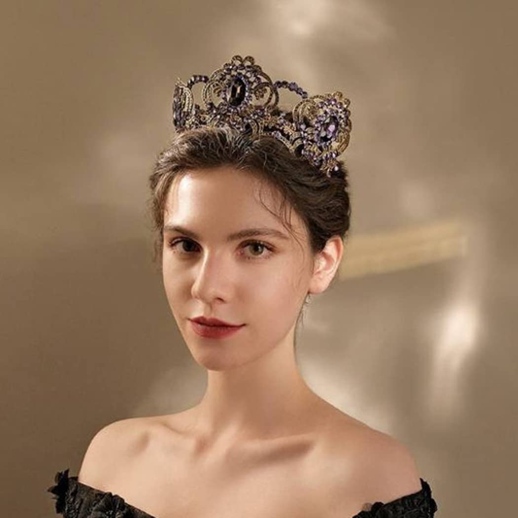 Yfe Wedding Bridal Crown Purple Retro Vintage Crowns and Tiaras for Women and Girls Prom Costume Headband