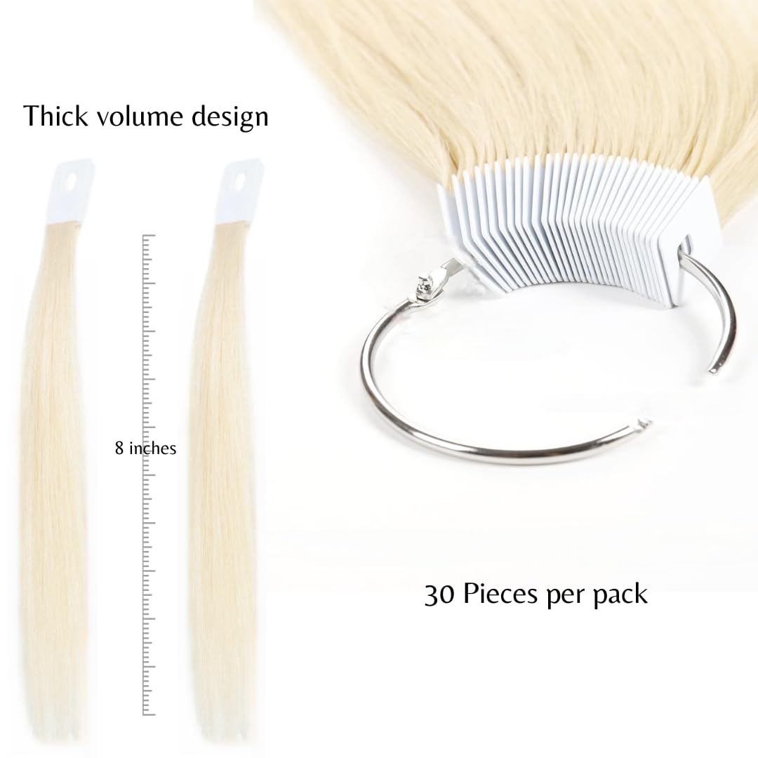 RINBOOOL 100% Remy Human Hair Color Rings Swatches Testing Color Samples 8 Inch Hair Color Chart 30pcs/Package (8', 60)