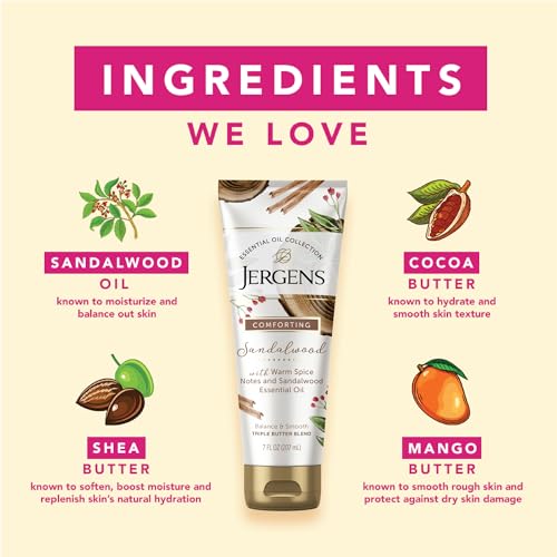 Jergens Sandalwood Body Butter Lotion, Moisturizer Infused with Sandalwood Essential Oil, For All Skin Types, 7 Oz