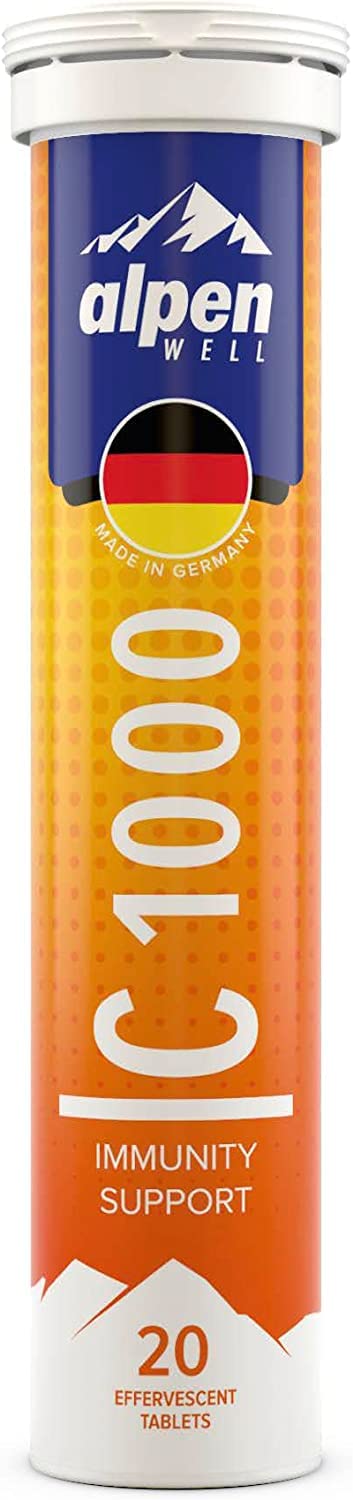 - AlpenWell Vitamin C - 1000mg + Zinc - Immune Support - 20 Effervescent Vitamin Drink Tablets, No Sugar + Low Calorie Supplement, Orange Flavor [Sugar Free]